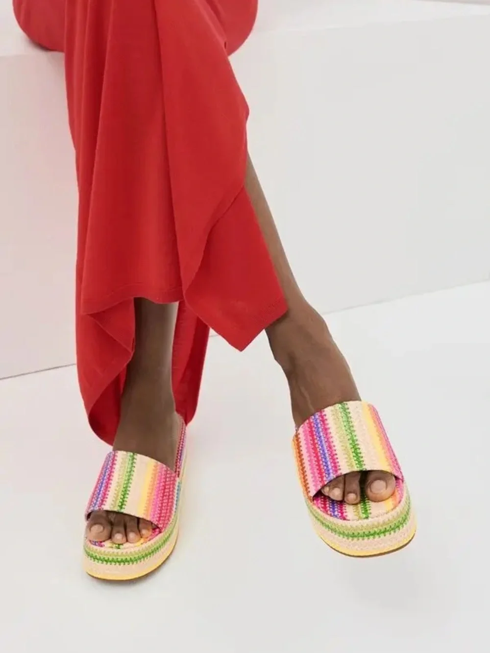 LARROUDE Alex RAINBOW Platform Sandals $315 Multicolor Platform Slide Striped 6